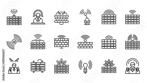 Collection of Simple Brick Wall Icons.