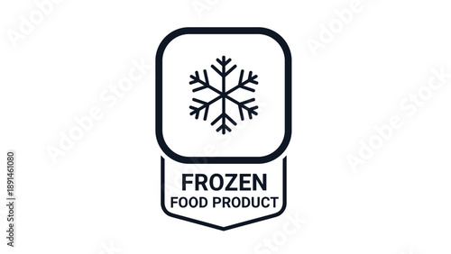 Minimalist black and white badge for frozen food products featuring a snowflake icon and bold uppercase typography.
