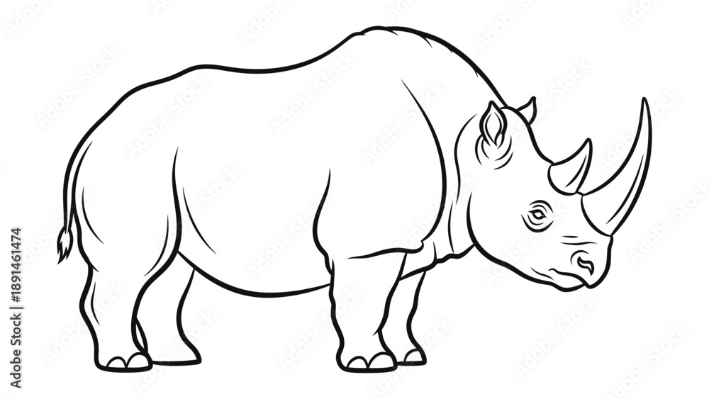 Fototapeta premium The Regal Rhino: A majestic rhino stands tall, its powerful form outlined with bold, clean lines, emphasizing its strength and iconic horn.