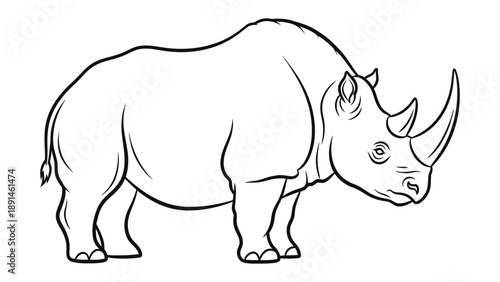 The Regal Rhino: A majestic rhino stands tall, its powerful form outlined with bold, clean lines, emphasizing its strength and iconic horn.