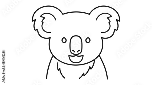 Koala Portrait: A simple yet charming outline of a koala, the iconic marsupial, captured with clean lines and a friendly expression. This illustration highlights the adorable features of the koala.