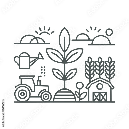 Agriculture and Farming Landscape Icon Set