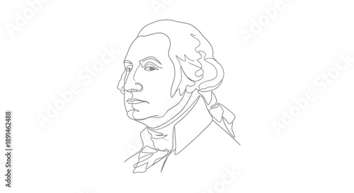 line drawing of a man with a braid and old fashioned hair