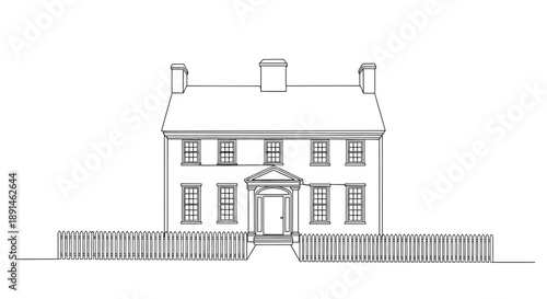 classic house with fence illustration