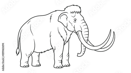 Ancient Giant: A majestic mammoth stands in a detailed line art illustration, showcasing its impressive size and features, bringing a glimpse of the prehistoric era to life.