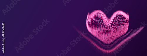 3d dotted glitter heart isolated on purple background. AI love vector technology background. Valentine's day concept. Blurred heart.