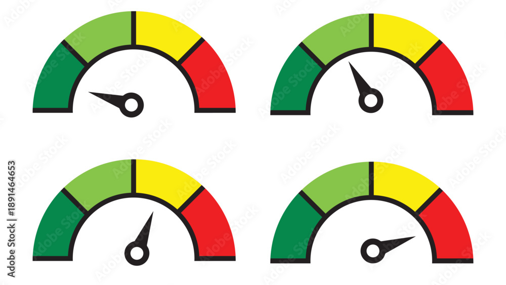 Schilderij op canvas Set Of Dashboard Gauge Meters For Performance, Risk And KPI Monitoring — Financi