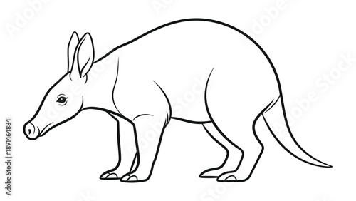 Aardvark Outline: A detailed black and white illustration presents a side profile of an aardvark, capturing the unique features of this fascinating mammal.