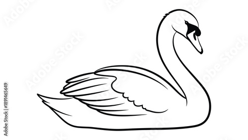 Elegant Swan Illustration: A graceful swan glides effortlessly, its serene presence enhanced by the contrast of bold lines. capturing the essence of poise and beauty.