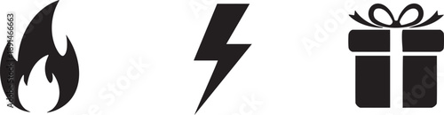 Fire Lightning And Gift Box Creative Symbol Icons