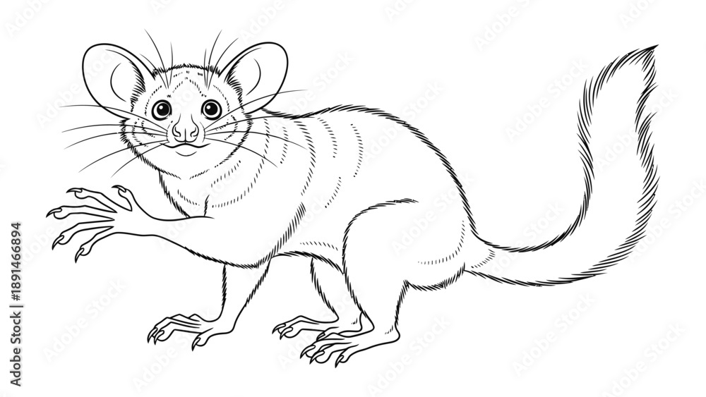 Obraz premium Mouse lemur sketch: a charming mouse lemur is drawn with delicate lines, showcasing the animal's unique features, creating a whimsical and artistic effect.
