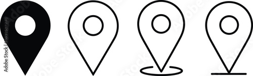 Map Location Pin Icons Set in Black and Outline Style