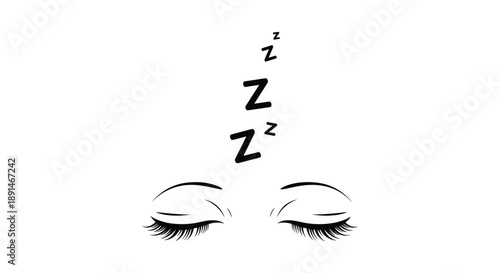 Closed eyes with floating sleep Z symbols relaxation and rest vector illustration flat design