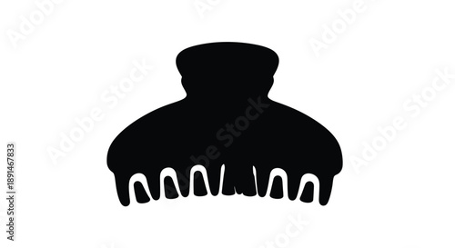 A black silhouette of a claw hair clip against a white background.