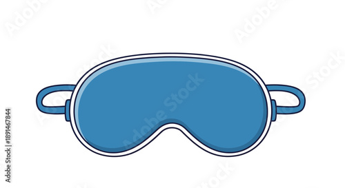 A blue sleep mask with white trim and ear loops rests against a white background.