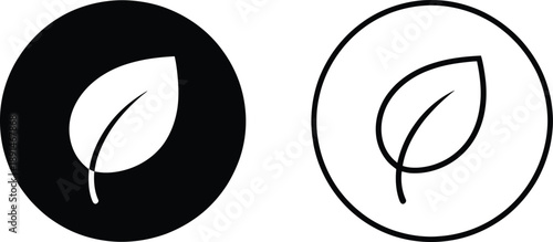 Eco Leaf Circle Icon Silhouette and Outline Symbol for Organic and Sustainable Design