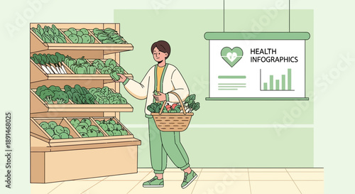 Man Choosing Fresh Vegetables at Grocery Store for Healthy Lifestyle.