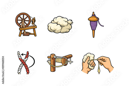 Traditional tools and techniques for hand spinning yarn and wool crafting