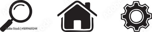 Magnifying Glass Home And Gears Property Management Icons