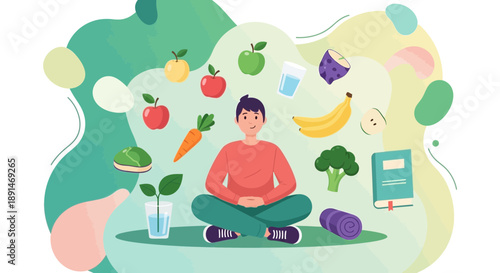 Mindful Meditation and Healthy Lifestyle Illustration.