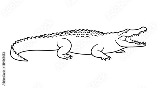 Apex Predator: Striking graphic of a fierce crocodile, rendered in bold black lines, showcasing its formidable presence and the intricate texture of its scales.
