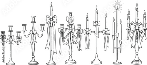 Elegant Vintage Candle Holder Set with Ribbon Decor for Wedding, Romantic Dinner, Classic Interior and Luxury Event Design