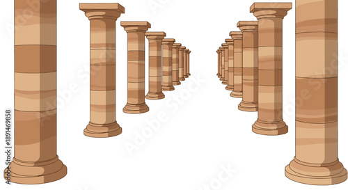 Endless rows of classical columns in perspective, creating a sense of infinite space and architectural grandeur.