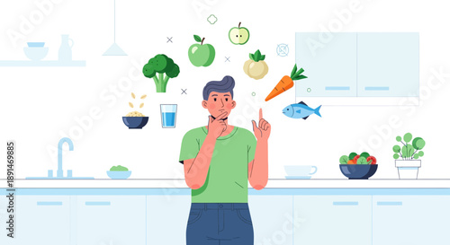 Woman Contemplating Healthy Eating Choices in Kitchen.