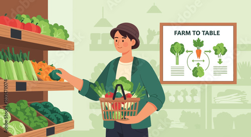 Woman Shopping for Fresh Produce at a FarmtoTable Market.