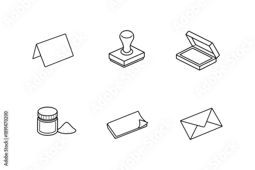 Minimalist icon set of office supplies in linear style
