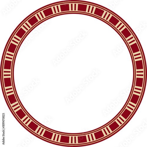 Vector round golden with red Egyptian ornament. Endless circle border, ancient Egypt frame.