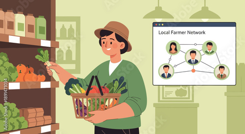 Woman Shopping for Local Produce at a Farmers Network.