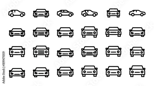 Collection of Simple Car Icons Front Views.