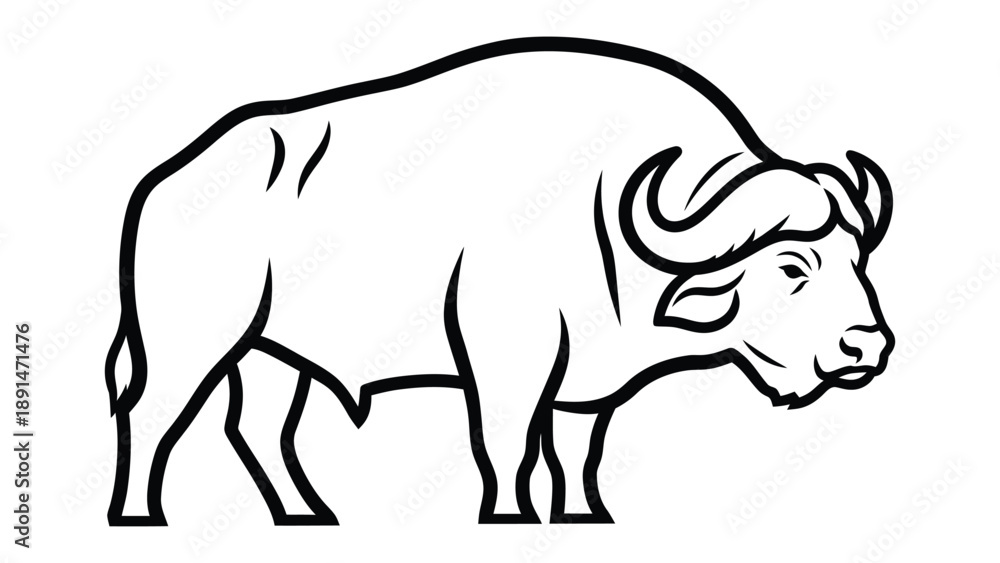 Fototapeta premium Powerful Silhouette of a Buffalo: A striking monochrome outline of a robust buffalo, showcasing its impressive physique and iconic horns, a symbol of untamed wilderness.