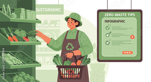 Zero Waste Shopping Woman Choosing Vegetables in Supermarket.