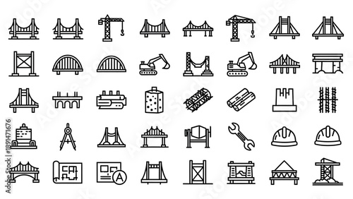 Collection of Simple Construction Icons Outlined.