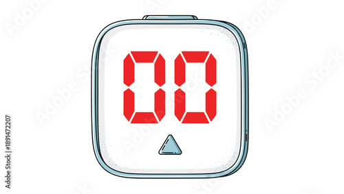 Square digital display with red segments showing two zeros for countdowns, timers, or electronic scoreboards display.