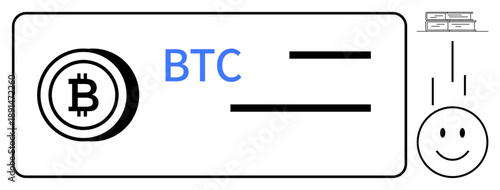 Bitcoin BTC. Bitcoin logo alongside abstract digital components cryptocurrency payments. Bitcoin for digital transactions, blockchain technology, decentralized finance, fintech
