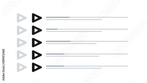 Minimalist list of five items represented by triangles and horizontal progress bars suggests data loading or status tracking.