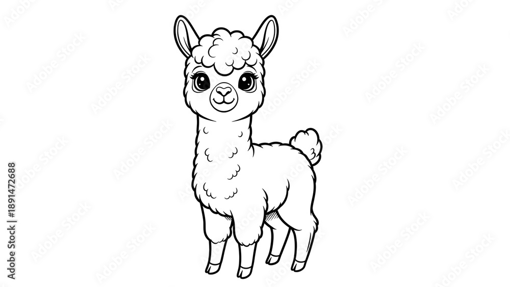 Obraz premium A cute cartoon llama standing alone on transparent background