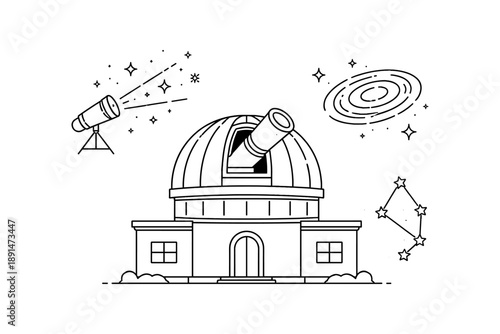 Linear observatory design with telescope and celestial elements