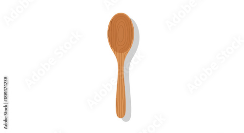 A delightful vector illustration of a wooden spoon, showcasing its natural grain texture and a gentle shadow on a clean white backdrop. This kitchen