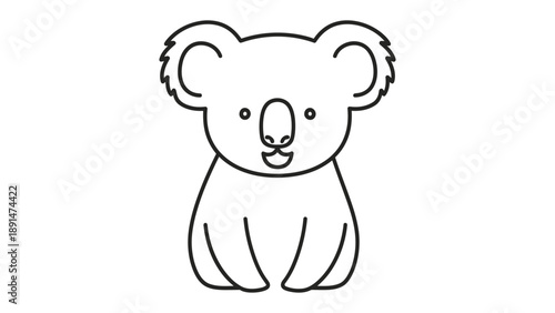 Koala illustration: An endearing koala depicted through clean, minimalist lines and soft curves. A gentle invitation to coloring.