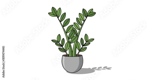 Stylized indoor foliage design element featuring a resilient green plant in a minimalist container