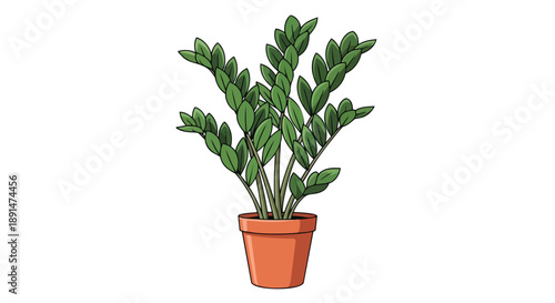 fresh green foliage plant in terracotta pot illustration clean white background natural interior decor element vibrant indoor botanical growth