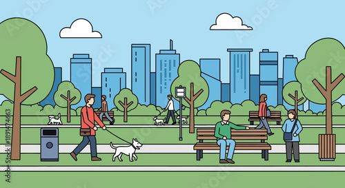 People Walking Dog in Park.