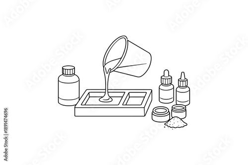 Diy soap making kit with ingredients and tools in linear design