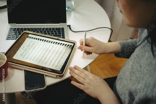 A girl practices solfeggio