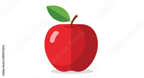 Vibrant minimalist illustration of a crisp red apple with a fresh green leaf and a slender brown stem perfect for healthy eating concepts and