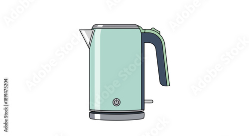 Modern electric kettle with power button on white background for rapidly boiling water